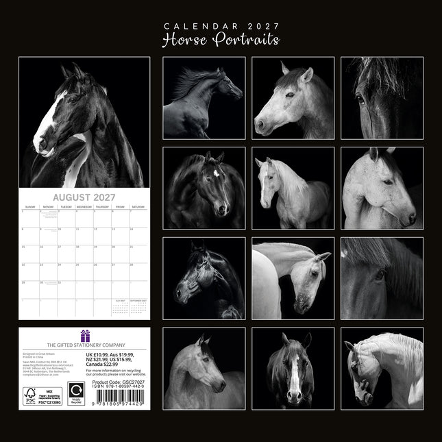 Horse Portraits 2027 Premium Square Wall Calendar back cover