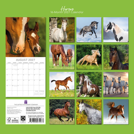 Horses 2027 Premium Square Wall Calendar back cover