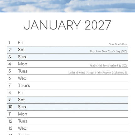 Horses 2027 Premium Slim Wall Calendar January sample page
