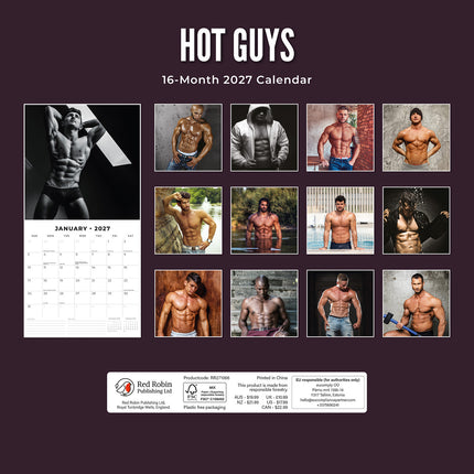 Hot Guys 2027 square wall calendar - back cover