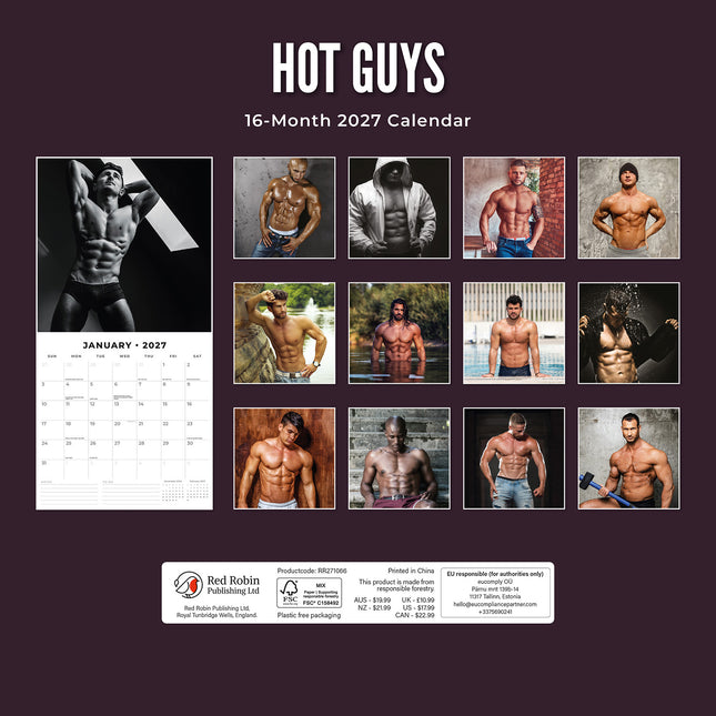 Hot Guys 2027 square wall calendar - back cover