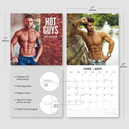 Hot Guys 2027 square wall calendar - product specifications