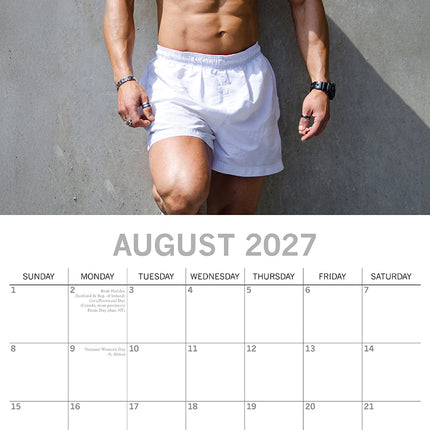 Hot Shirtless Men 2027 Premium Square Wall Calendar August sample page