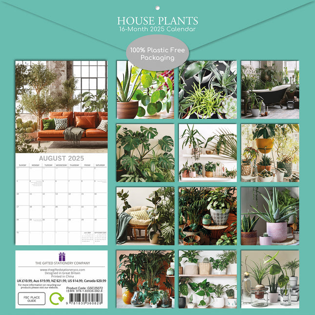 House Plants - 2025 Square Wall Calendar Floral 16 Months Premium Planner Gift