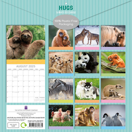 Hugs - 2025 Square Wall Calendar Pets Animals 16 Months Premium Planner Gift