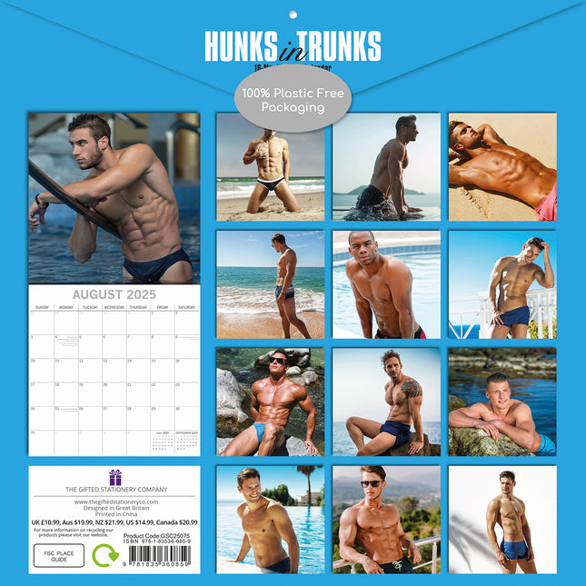 Hunks in Trunks 2025 Square Wall Calendar 16 Months Xmas New Year Planner Gift