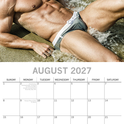 Hunks in Trunks 2027 Premium Square Wall Calendar August sample page