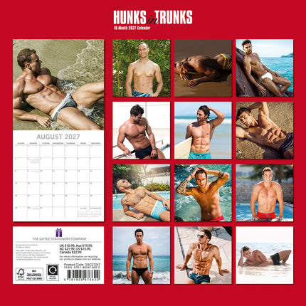 Hunks in Trunks 2027 Premium Square Wall Calendar back cover