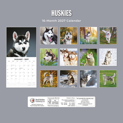 Huskies 2027 square wall calendar - back cover