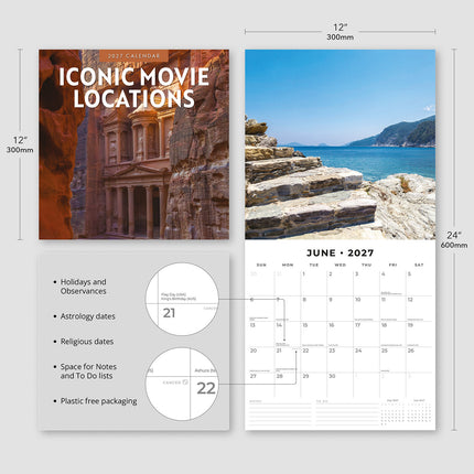 Iconic Movie Locations 2027 square wall calendar - product specifications