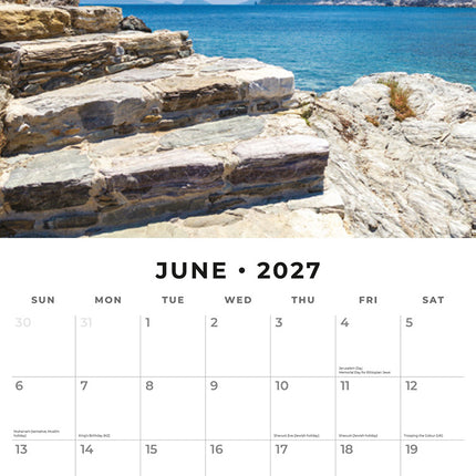 Iconic Movie Locations 2027 square wall calendar - monthly calendar spread