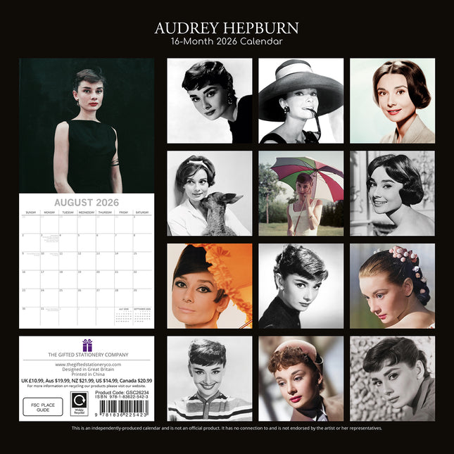 Audrey Hepburn - 2026 Square Wall Calendar 16 Months Planner Xmas New Year Gift