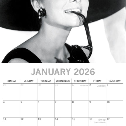 Audrey Hepburn - 2026 Square Wall Calendar 16 Months Planner Xmas New Year Gift