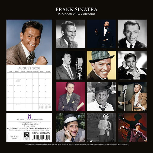 Frank Sinatra 2026 Square Wall Calendar 16 Month Planner Christmas New Year Gift