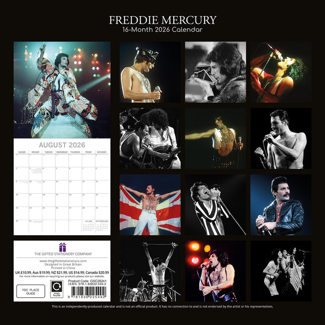 Freddie Mercury - 2026 Square Wall Calendar 16 Months Planner Xmas New Year Gift