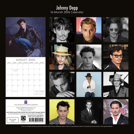 Johnny Depp - 2026 Square Wall Calendar 16 Month Planner Christmas New Year Gift
