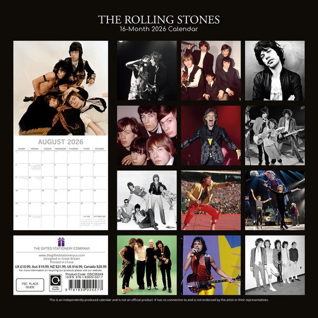 Rolling Stones - 2026 Square Wall Calendar 16 Months Planner Xmas New Year Gift