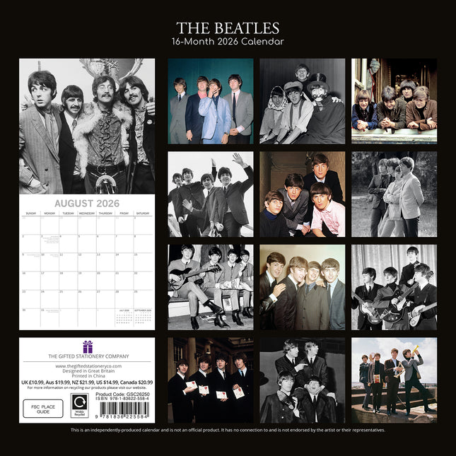 The Beatles - 2026 Square Wall Calendar 16 Month Planner Christmas New Year Gift