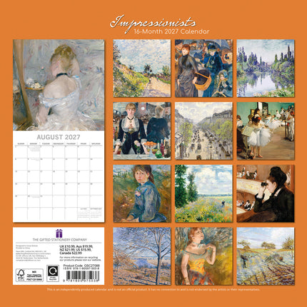 Impressionists 2027 Premium Square Wall Calendar back cover