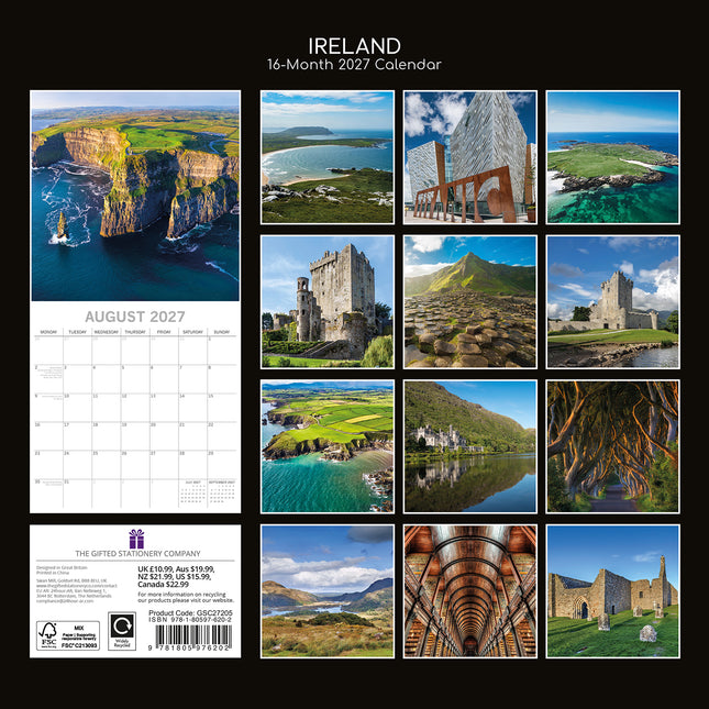 Ireland 2027 Premium Square Wall Calendar back cover
