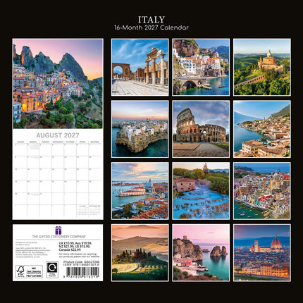 Italy 2027 Premium Square Wall Calendar back cover