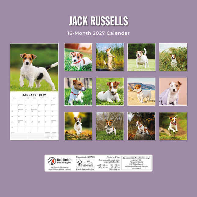 Jack Russells 2027 square wall calendar - back cover