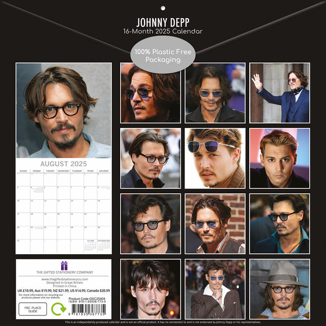 Johnny Depp - 2025 Square Wall Calendar 16 Months Premium New Year Planner Gift