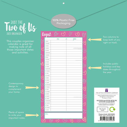 Just the Two of Us - 2025 Square Wall Calendar 16 Months New Year Planner Gift