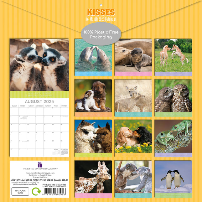 Kisses - 2025 Square Wall Calendar Pets Animals 16 Months Premium Planner Gift