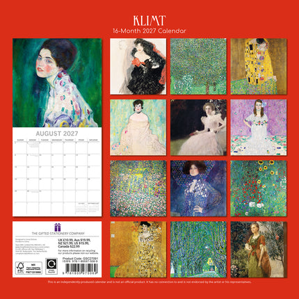 Klimt 2027 Premium Square Wall Calendar back cover