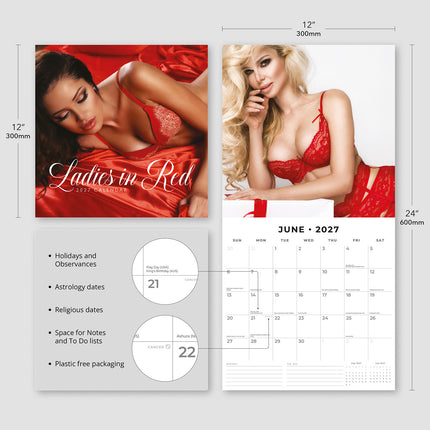 Ladies in Red 2027 square wall calendar - product specifications