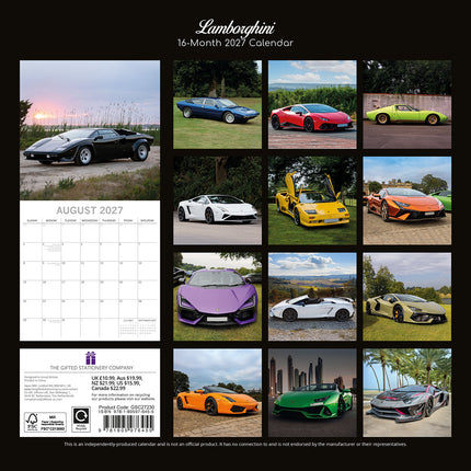 Lamborghini 2027 Premium Square Wall Calendar back cover