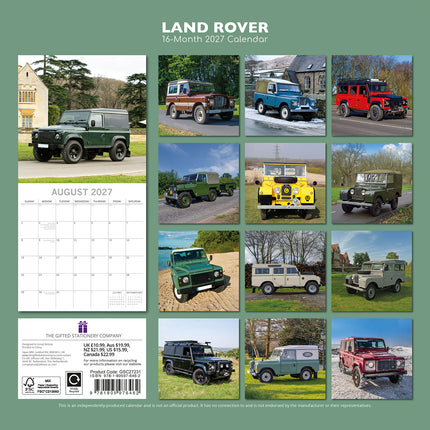 Land Rover 2027 Premium Square Wall Calendar back cover