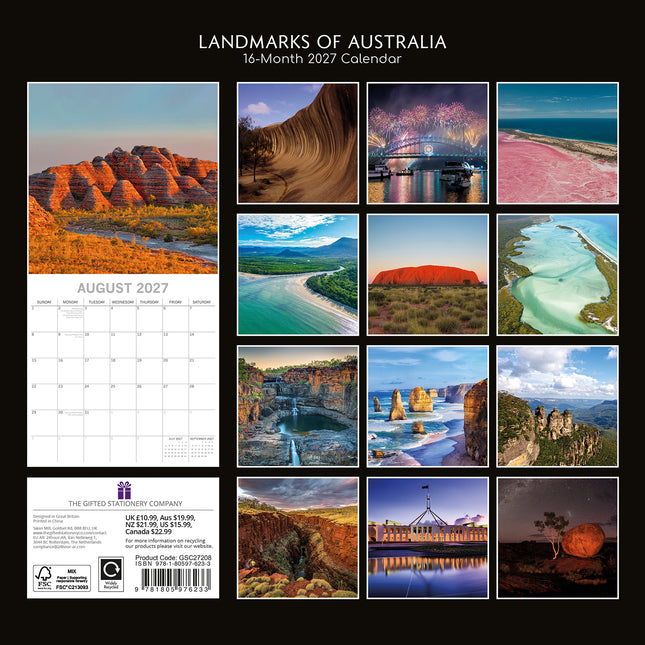 Landmarks of Australia 2027 Premium Square Wall Calendar back cover