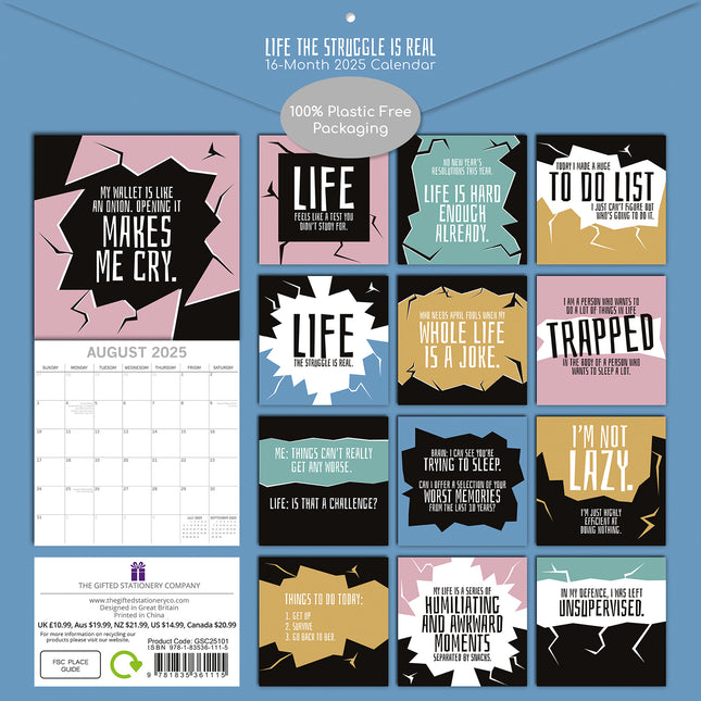 Life The Struggle is Real 2025 Square Wall Calendar 16 Months Planner New Gift