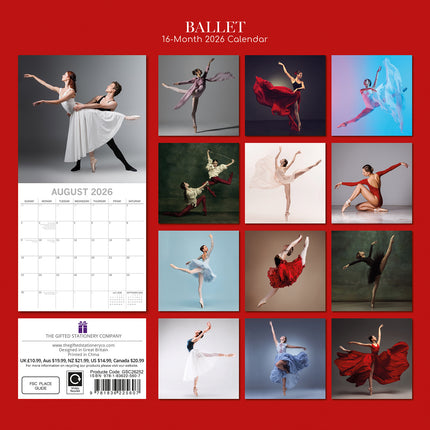 Ballet - 2026 Square Wall Calendar 16 Month Home Planner Christmas New Year Gift