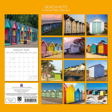 Beach Huts - 2026 Square Wall Calendar 16 Months Planner Christmas New Year Gift