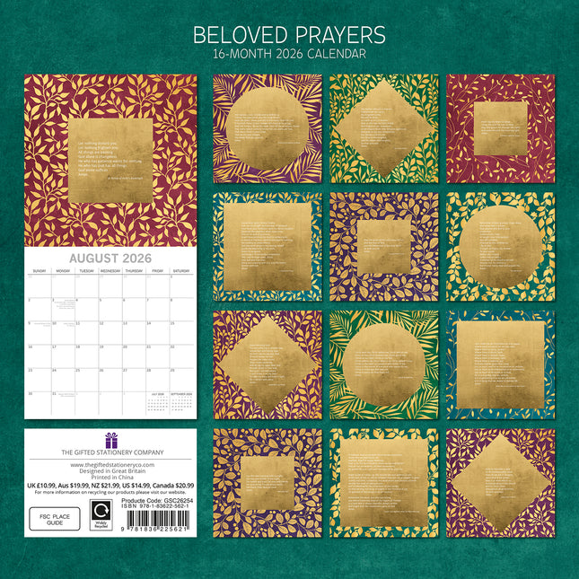 Beloved Prayers - 2026 Square Wall Calendar 16 Months Planner Xmas New Year Gift