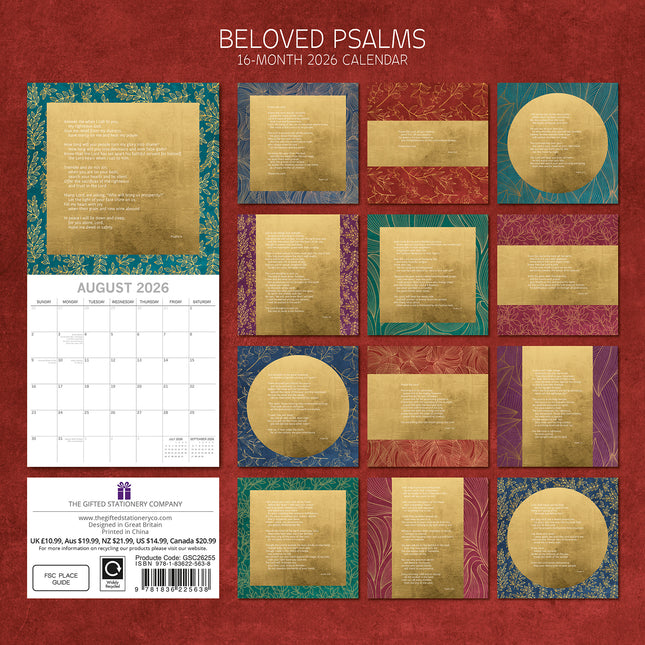 Beloved Psalms - 2026 Square Wall Calendar 16 Months Planner Xmas New Year Gift