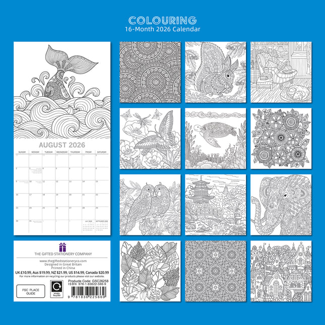 Colouring - 2026 Square Wall Calendar 16 Months Planner Christmas New Year Gift