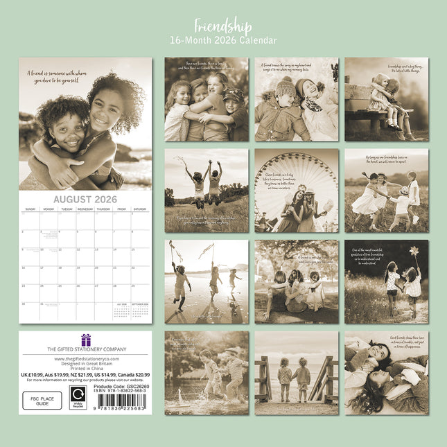 Friendship - 2026 Square Wall Calendar 16 Months Planner Christmas New Year Gift