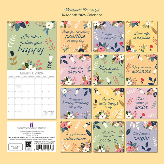Positively Powerful - 2026 Square Wall Calendar 16 Months Planner New Year Gift