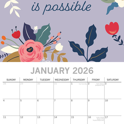 Positively Powerful - 2026 Square Wall Calendar 16 Months Planner New Year Gift