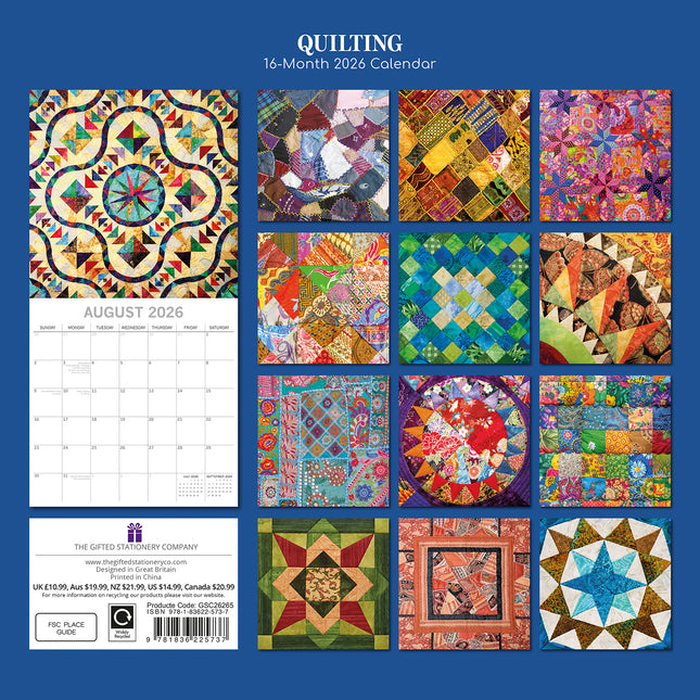 Quilting - 2026 Square Wall Calendar 16 Months Planner Christmas New Year Gift