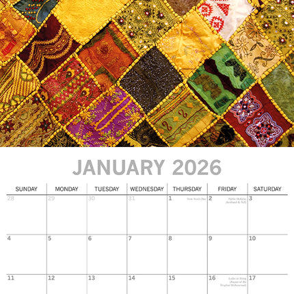 Quilting - 2026 Square Wall Calendar 16 Months Planner Christmas New Year Gift