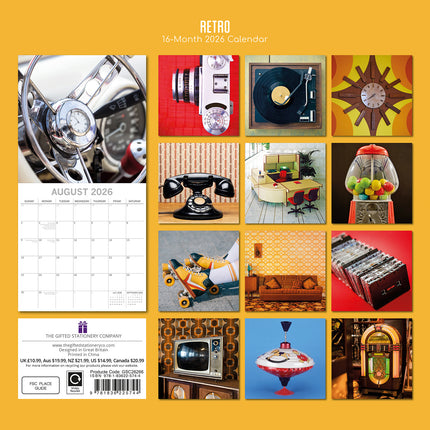 Retro - 2026 Square Wall Calendar 16 Months Home Planner Christmas New Year Gift