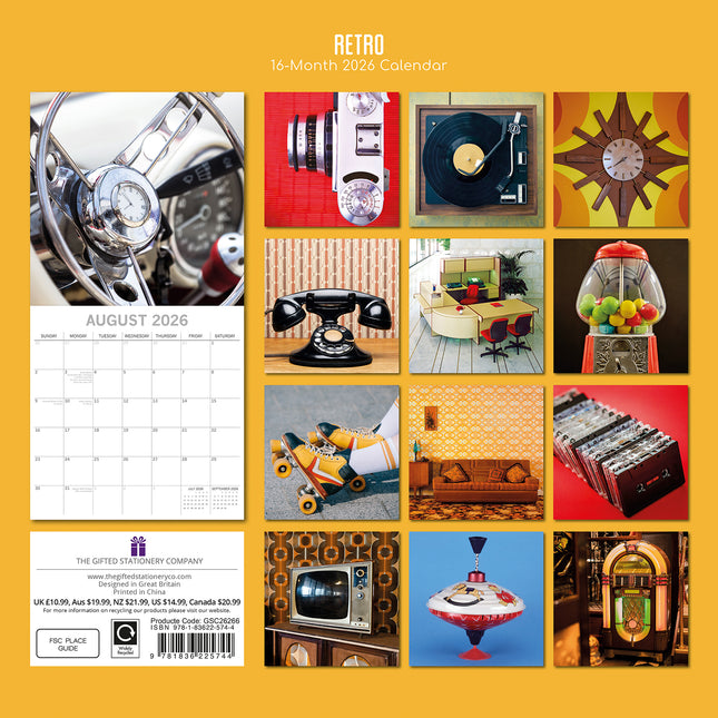 Retro - 2026 Square Wall Calendar 16 Months Home Planner Christmas New Year Gift
