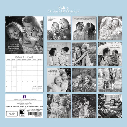 Sisters 2026 Square Wall Calendar 16 Months Home Planner Christmas New Year Gift