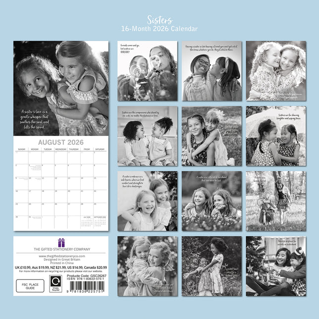 Sisters 2026 Square Wall Calendar 16 Months Home Planner Christmas New Year Gift