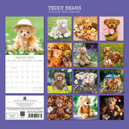 Teddy Bears - 2026 Square Wall Calendar 16 Month Planner Christmas New Year Gift